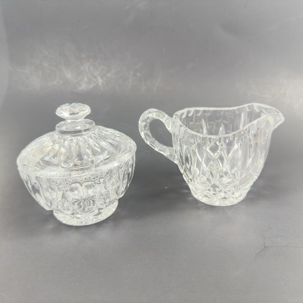 Gorham Crystal King Edward Creamer&Sugar bowl w/Lid Vertical/Criss-Cross Cut VTG